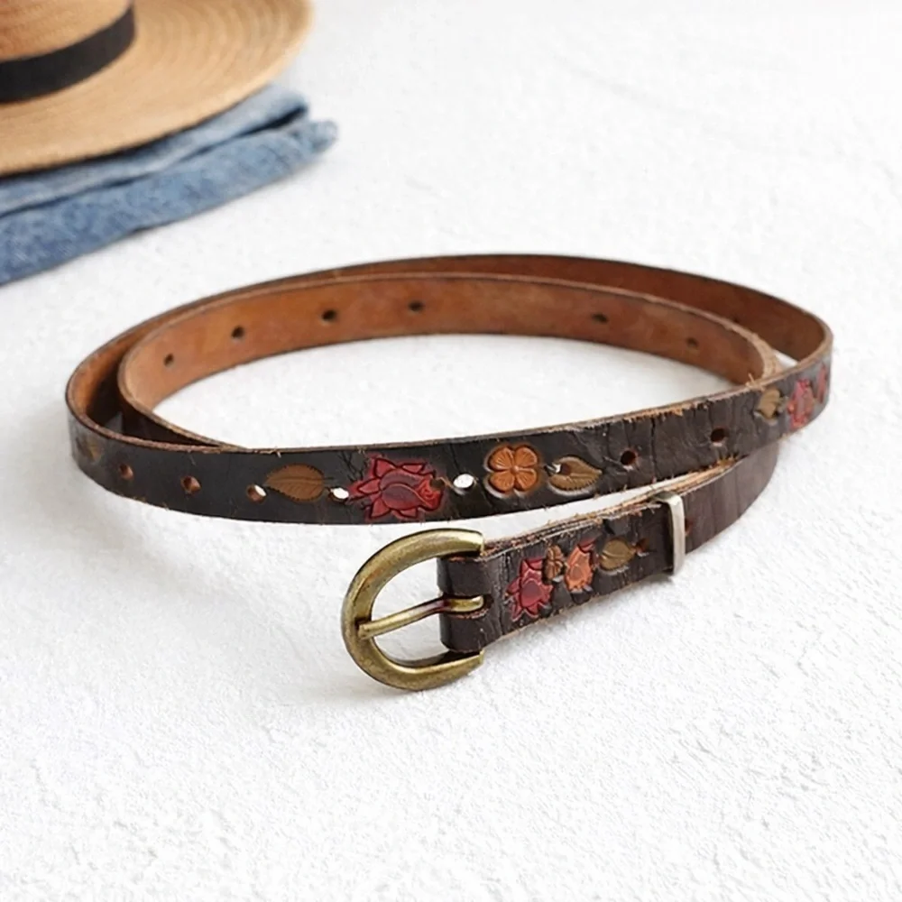 Vintage Hand-Tooled Leather Floral Belt – 40” Western Boho